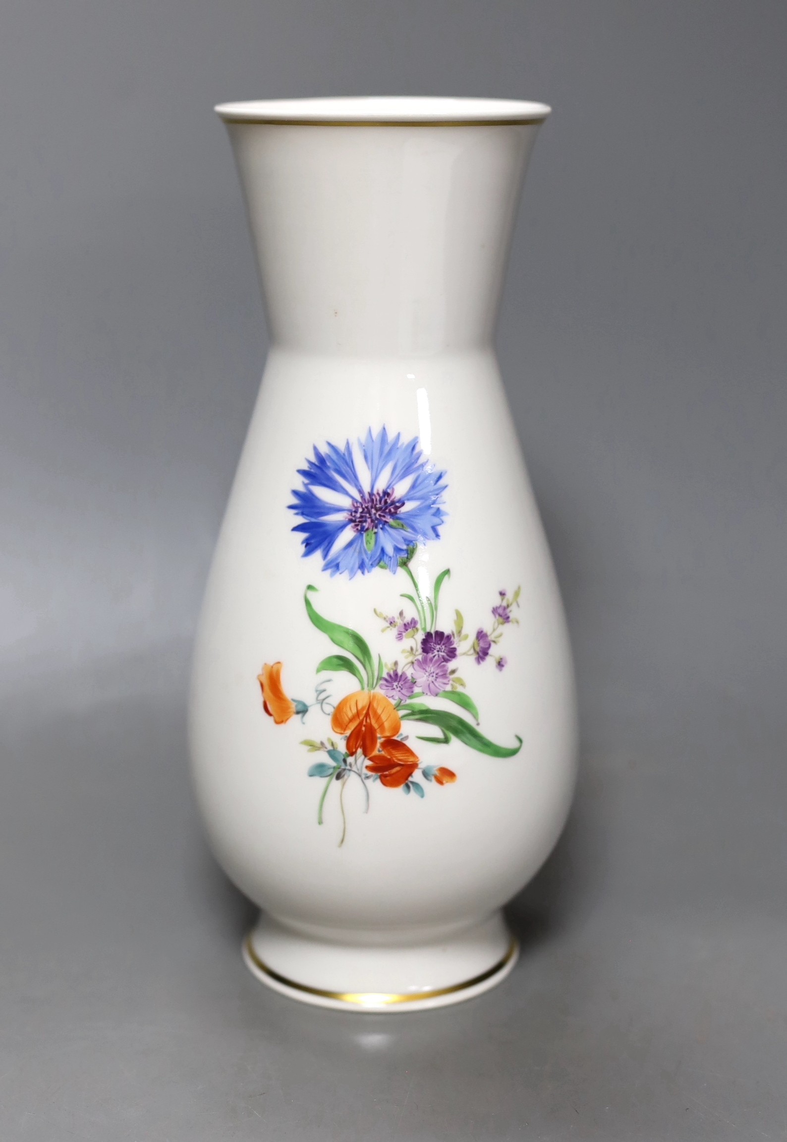 A cased Meissen floral vase, c.1970, 24cm